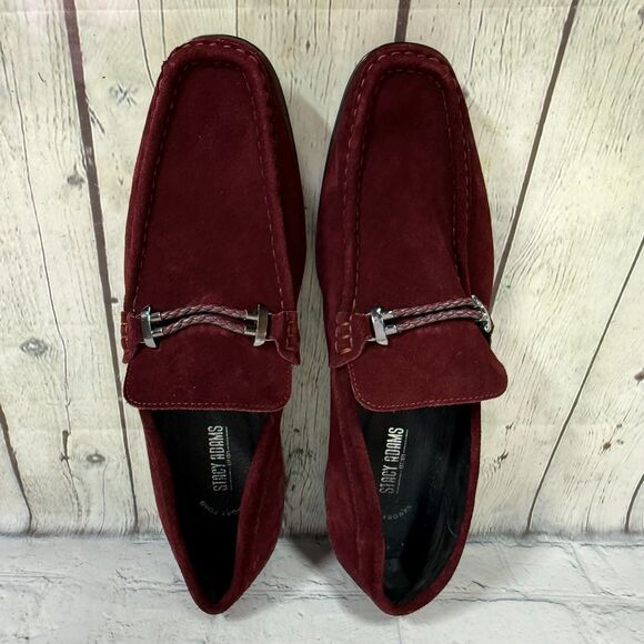 Stacy Adams Velvet Derby Loafer Men Size 11 Slip On Burgundy Dress Church Shoes - Picture 7 of 13